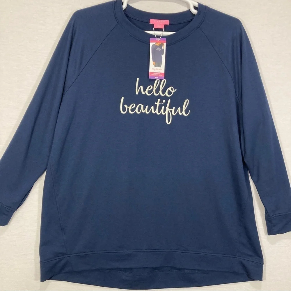 New Isaac Mizrahi Blue Soft‎ Stretch Printed Long Sleeve Sweatshirt XXL